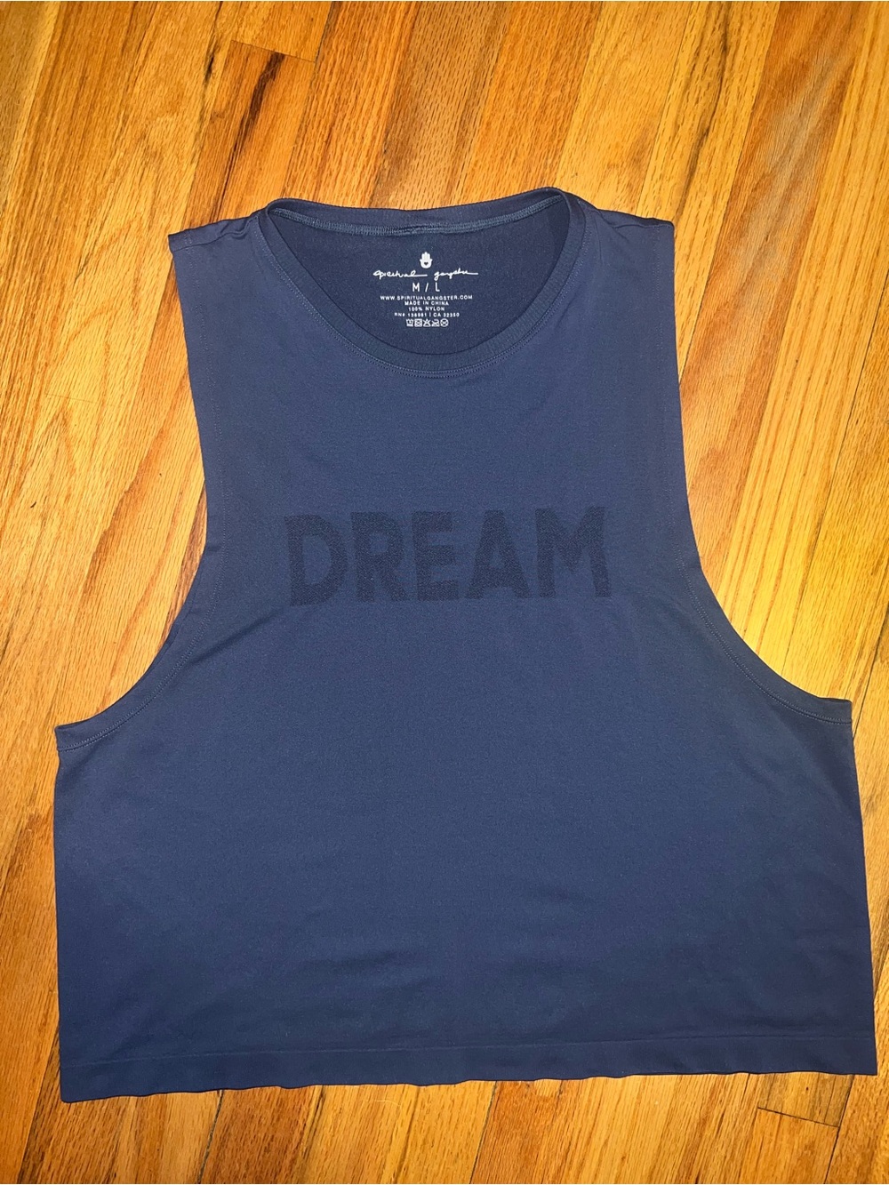 Spiritual Gangster Navy Cropped Muscle Tank with Tonal 'DREAM' Graphic